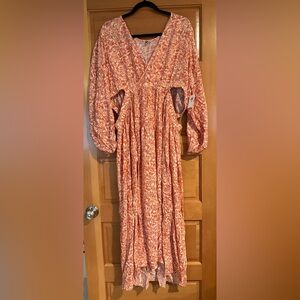 Old Navy Floral Orange and White Long Sleeve Dress with Cutouts